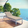 Modway Shore Outdoor Patio Aluminum Chaise with Cushions in Silver Beige - Lifestyle