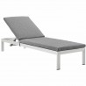 Modway Shore Outdoor Patio Aluminum Chaise with Cushions in Silver Gray - Front Side Angle