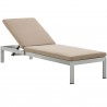 Modway Shore Outdoor Patio Aluminum Chaise with Cushions - Silver Mocha - Reclined in Front Side Angle