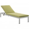 Modway Shore Outdoor Patio Aluminum Chaise with Cushions in Silver Peridot - Front Side Angle