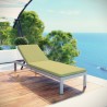 Modway Shore Outdoor Patio Aluminum Chaise with Cushions in Silver Peridot - Lifestyle