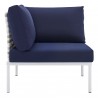 Modway Harmony Sunbrella® Basket Weave Outdoor Patio Aluminum Corner Chair - Taupe Navy - Side Angle