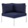 Modway Harmony Sunbrella® Basket Weave Outdoor Patio Aluminum Corner Chair in Tan Navy - Front Angle