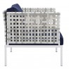 Modway Harmony Sunbrella® Basket Weave Outdoor Patio Aluminum Armchair in Taupe Navy - Side Angle