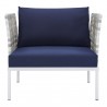 Modway Harmony Sunbrella® Basket Weave Outdoor Patio Aluminum Armchair in Taupe Navy - Front Angle
