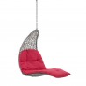 Modway Landscape Hanging Chaise Lounge Outdoor Patio Swing Chair in Light Gray Red - Front Side Angle