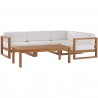 Modway Upland Outdoor Patio Teak Wood 5-Piece Sectional Sofa Set - Natural White - Set in Front Angle