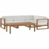 Modway Upland Outdoor Patio Teak Wood 5-Piece Sectional Sofa Set - Natural White - Set in Front Angle - Modway Upland Outdoor Patio Teak Wood 5-Piece Sectional Sofa Set - Natural White - Set in Front Angle