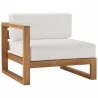 Modway Upland Outdoor Patio Teak Wood 5-Piece Sectional Sofa Set - Natural White - Right Armchair in Front Side Angle - Modway Upland Outdoor Patio Teak Wood 5-Piece Sectional Sofa Set - Natural White - Right Armchair in Front Side Angle