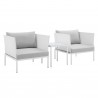 Modway Harmony 3-Piece Sunbrella® Outdoor Patio Aluminum Seating Set in White Gray - Set in Front Side Angle