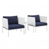 Modway Harmony 3-Piece Sunbrella® Outdoor Patio Aluminum Seating Set in White Navy - Set in Front Side Angle