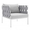 Modway Harmony 3-Piece Sunbrella® Outdoor Patio Aluminum Seating Set in Gray Gray - Armchair in Front Side Angle