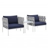 Modway Harmony 3-Piece Sunbrella® Outdoor Patio Aluminum Seating Set in Gray Navy - Set in Front Side Angle