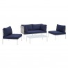 Modway Harmony 4-Piece Sunbrella® Basket Weave Outdoor Patio Aluminum Seating Set - Taupe Navy - Set in Front Side Angle