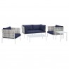 Modway Harmony 5-Piece Sunbrella® Basket Weave Outdoor Patio Aluminum Seating Set - Taupe Navy - Set in Front Side Angle