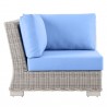 Modway Conway Outdoor Patio Wicker Rattan Corner Chair in Light Gray Light Blue - Side Angle