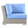 Modway Conway Outdoor Patio Wicker Rattan Corner Chair in Light Gray Light Blue - Side Angle - Modway Conway Outdoor Patio Wicker Rattan Corner Chair in Light Gray Light Blue - Side Angle