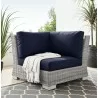 Modway Conway Outdoor Patio Wicker Rattan Corner Chair in Light Gray Navy - Lifestyle - Modway Conway Outdoor Patio Wicker Rattan Corner Chair in Light Gray Navy - Lifestyle