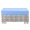 Modway Conway Outdoor Patio Wicker Rattan Ottoman in Light Gray Light Blue - Front Angle
