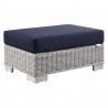 Modway Conway Outdoor Patio Wicker Rattan Ottoman in Light Gray Navy - Front Side Angle