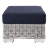 Modway Conway Outdoor Patio Wicker Rattan Ottoman in Light Gray Navy - Side Angle