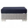 Modway Conway Outdoor Patio Wicker Rattan Ottoman in Light Gray Navy - Front Angle