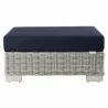 Modway Conway Outdoor Patio Wicker Rattan Ottoman in Light Gray Navy - Front Angle - Modway Conway Outdoor Patio Wicker Rattan Ottoman in Light Gray Navy - Front Angle