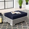 Modway Conway Outdoor Patio Wicker Rattan Ottoman in Light Gray Navy - Lifestyle