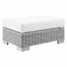 Modway Conway Outdoor Patio Wicker Rattan Ottoman in Light Gray White - Front Side Angle - Modway Conway Outdoor Patio Wicker Rattan Ottoman in Light Gray White - Front Side Angle