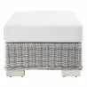 Modway Conway Outdoor Patio Wicker Rattan Ottoman in Light Gray White - Side Angle - Modway Conway Outdoor Patio Wicker Rattan Ottoman in Light Gray White - Side Angle