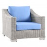Modway Conway Outdoor Patio Wicker Rattan Armchair in Light Gray Light Blue - Front Side Angle