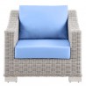 Modway Conway Outdoor Patio Wicker Rattan Armchair in Light Gray Light Blue - Front  Angle