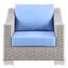 Modway Conway Outdoor Patio Wicker Rattan Armchair in Light Gray Light Blue - Front  Angle - Modway Conway Outdoor Patio Wicker Rattan Armchair in Light Gray Light Blue - Front  Angle