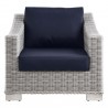 Modway Conway Outdoor Patio Wicker Rattan Armchair in Light Gray Navy - Front Angle