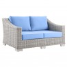 Modway Conway Outdoor Patio Wicker Rattan Loveseat in Light Gray Light Blue - Front Side Angle