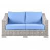 Modway Conway Outdoor Patio Wicker Rattan Loveseat in Light Gray Light Blue - Front Angle