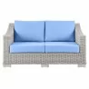 Modway Conway Outdoor Patio Wicker Rattan Loveseat in Light Gray Light Blue - Front Angle - Modway Conway Outdoor Patio Wicker Rattan Loveseat in Light Gray Light Blue - Front Angle