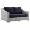 Modway Conway Outdoor Patio Wicker Rattan Loveseat - Light Gray Navy - Front Side Angle - Modway Conway Outdoor Patio Wicker Rattan Loveseat - Light Gray Navy - Front Side Angle