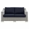 Modway Conway Outdoor Patio Wicker Rattan Loveseat - Light Gray Navy - Front Angle - Modway Conway Outdoor Patio Wicker Rattan Loveseat - Light Gray Navy - Front Angle