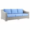 Modway Conway Outdoor Patio Wicker Rattan Sofa - Light Gray Light Blue - Front Side Angle - Modway Conway Outdoor Patio Wicker Rattan Sofa - Light Gray Light Blue - Front Side Angle