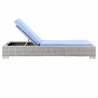 Modway Conway Outdoor Patio Wicker Rattan Chaise Lounge in Light Gray Light Blue - Reclined in Front Angle - Modway Conway Outdoor Patio Wicker Rattan Chaise Lounge in Light Gray Light Blue - Reclined in Front Angle