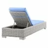 Modway Conway Outdoor Patio Wicker Rattan Chaise Lounge in Light Gray Light Blue - Reclined in Back Side Angle - Modway Conway Outdoor Patio Wicker Rattan Chaise Lounge in Light Gray Light Blue - Reclined in Back Side Angle
