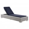 Modway Conway Outdoor Patio Wicker Rattan Chaise Lounge in Light Gray Navy - Reclined in Front Side Angle