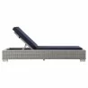 Modway Conway Outdoor Patio Wicker Rattan Chaise Lounge in Light Gray Navy - Reclined in Front Angle - Modway Conway Outdoor Patio Wicker Rattan Chaise Lounge in Light Gray Navy - Reclined in Front Angle