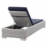 Modway Conway Outdoor Patio Wicker Rattan Chaise Lounge in Light Gray Navy - Reclined in Back Side Angle