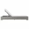 Modway Conway Outdoor Patio Wicker Rattan Chaise Lounge in Light Gray White - Reclined in Front Angle - Modway Conway Outdoor Patio Wicker Rattan Chaise Lounge in Light Gray White - Reclined in Front Angle