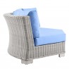 Modway Conway Outdoor Patio Wicker Rattan Round Corner Chair in Light Gray Light Blue - Side Angle