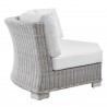 Modway Conway Outdoor Patio Wicker Rattan Round Corner Chair in Light Gray White - Side Angle
