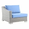 Modway Conway Outdoor Patio Wicker Rattan Left-Arm Chair in Light Gray Light Blue - Front Side Angle - Modway Conway Outdoor Patio Wicker Rattan Left-Arm Chair in Light Gray Light Blue - Front Side Angle