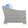 Modway Conway Outdoor Patio Wicker Rattan Left-Arm Chair in Light Gray Light Blue - Side Angle - Modway Conway Outdoor Patio Wicker Rattan Left-Arm Chair in Light Gray Light Blue - Side Angle